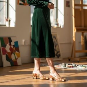 Vintage Stefani Collection Women's Metallic Floral Pattern & a Block Heel, 8. 5M